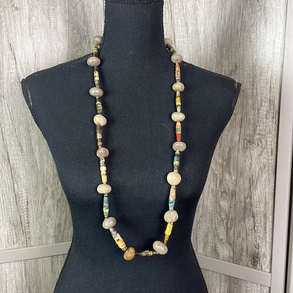 Paper mache long beaded necklace - Picture 1 of 6